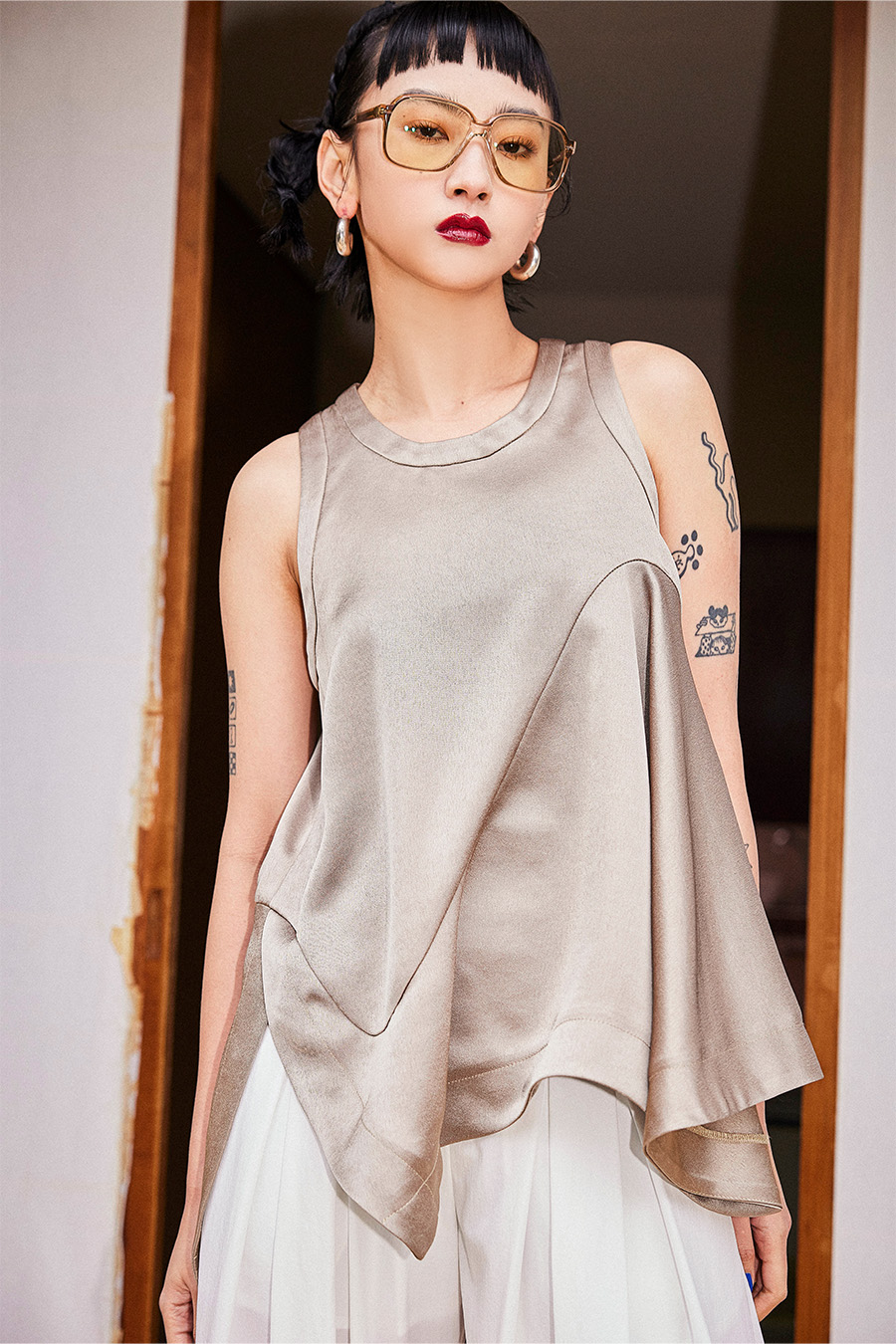 SATIN DRAPE TANK TOP