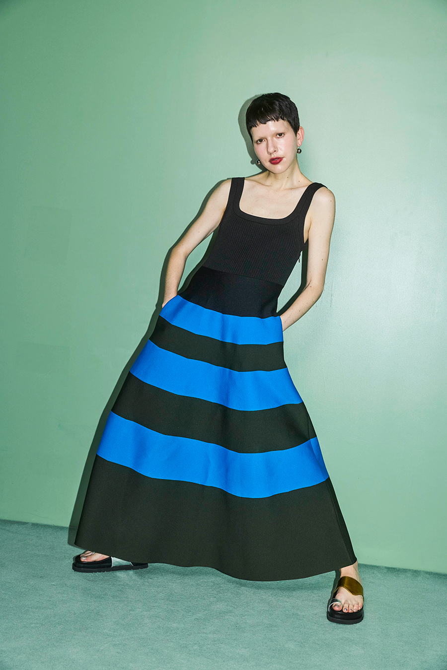 BODER KNIT SQUARE TANK OP