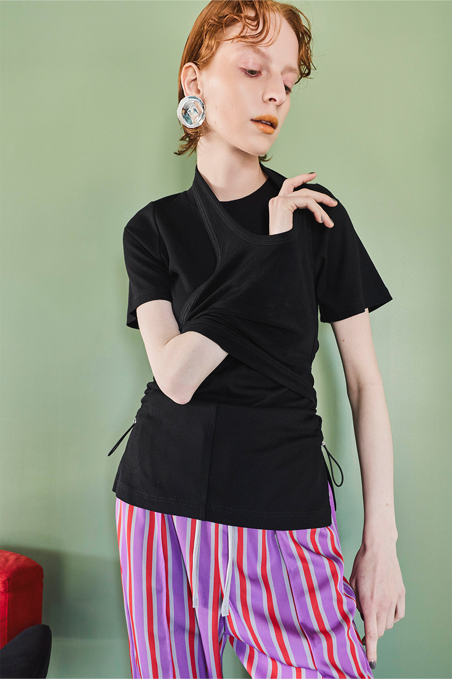 SHEER HALTER LAYERED T-SH