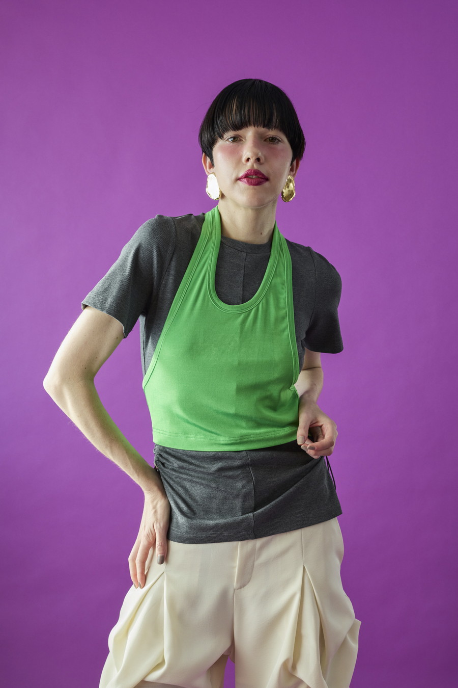 SHEER HALTER LAYERED T-SH