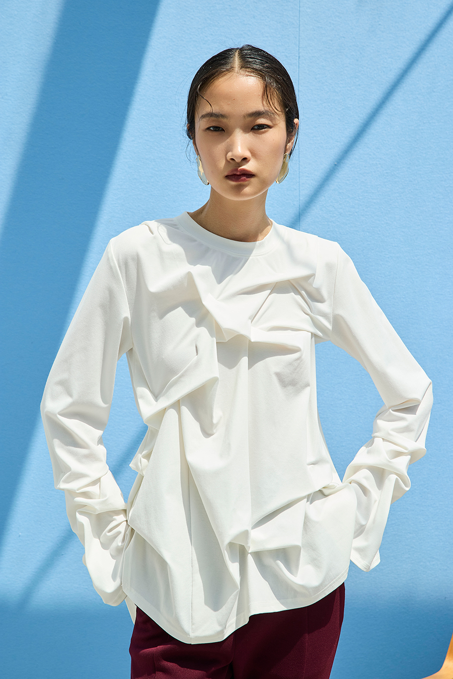 TUCK DRAPE LONG SLEEVE TOP