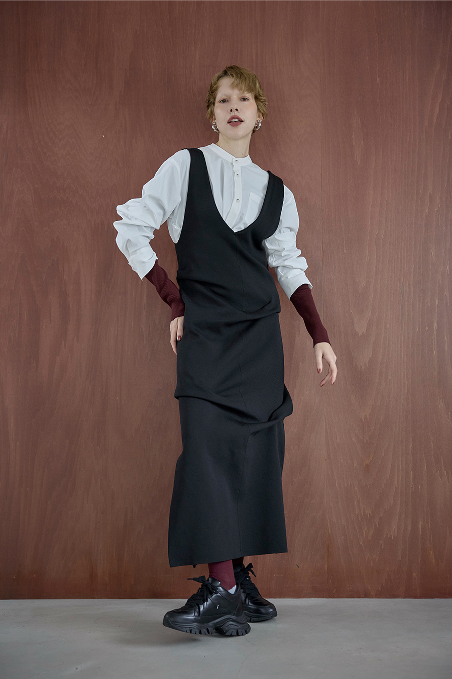 ASYMME TUCK KNIT OP
